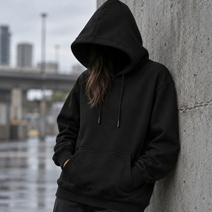 <b>Womens</b> <b>Plain</b> <b>Black</b> <b>Hoodie</b> with Kangaroo Pocket Relaxed Fit Long Sleeve Pullover Sweatshirt for Daily Casual Streetwear Wholesale - Product Image 3