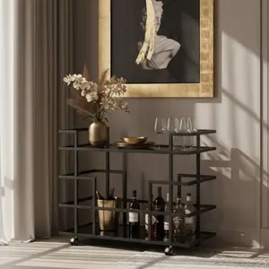 Carrito de bar moderno hecho a mano de metal con ruedas, carrito de metal premium artesanal para sala de estar, chapado, Zahid Exports - Product Image 4
