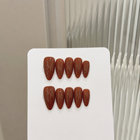 Moyen Amande Ongles Acrylique Pré-conçu Doigt Brun Moka/Cacao Taupe Couleur Solide Croissant Glow