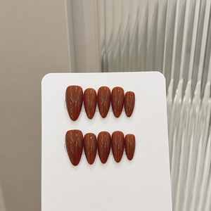 Moyen Amande Ongles Acrylique Pré-conçu Doigt Brun Moka/Cacao Taupe Couleur Solide Croissant Glow - Product Image 2