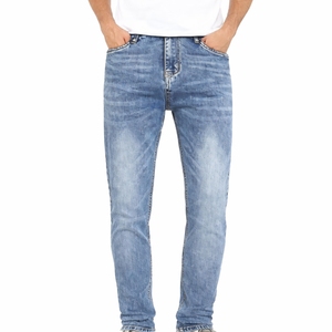 Jeans de Mezclilla Ajustados para Hombre, Color Azul Claro, Elásticos, Casuales, Cómodos, para Invierno, Uso Diario, Estilo Urbano, Etiqueta Personalizada - Product Image 2