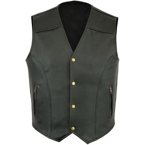 Men's Plus Size Moto Biker Vest V-Neck Solid Color Zipper Pocket Outerwear Regular Length Single Breasted Polyester - Product Image 1