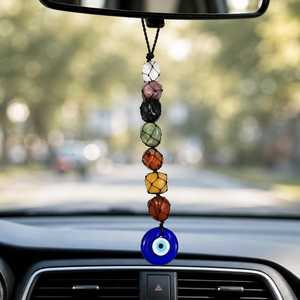 Pendentif en pierre de cristal 7 chakras avec motif œil porte-bonheur et lettres « Love » faites à la main pour la décoration Feng Shui de la maison - Product Image 2