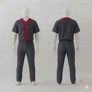 Uniforme de Béisbol Personalizado para Hombre, Jersey a Rayas Color Carbón con Ribete Marrón, Pantalones a Rayas Color Carbón, Cinturón Oscuro, Traje Deportivo para Equipo - Product Image 1