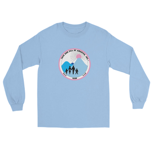 T-shirt unisexe à manches longues bleu clair avec broderie graphique, col rond, décontracté, en mélange de coton, pour un usage quotidien et une mode décontractée - Product Image 1