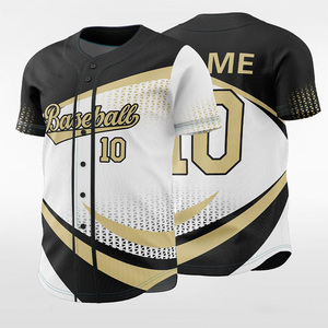 Créez votre propre maillot de baseball personnalisé sublimé, respirant, à manches courtes, blanc, noir et or, pour les jeunes. - Product Image 1