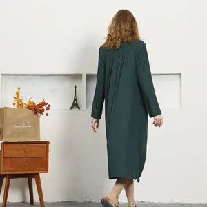 Luxury Green Cotton Linen Midi <b>Dress</b> With Full Sleeve Turn-down Collar <b>Loose</b> Fit boho Style Summer Casual Daily Wear - Product Image 2