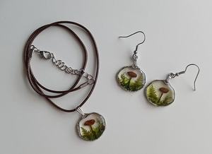 Handmade Forest <b>Earrings</b> Set Mushroom Fern Moss <b>Silver</b> Color Nature Inspired Jewelry Gift 15 Pounds Nikhil Gems NG-033 Sterling - Product Image 4