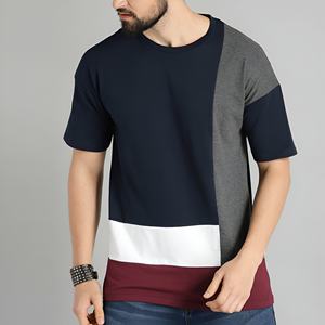 Camiseta de algodón con bloques de color para hombre, informal, de manga corta, estilo veraniego, transpirable, cómoda, estilo urbano, moderna. - Product Image 1