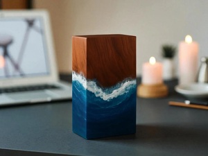 Handcrafted Rosewood Cremation Urn Ocean Wave Resin Inlay for human shes medium size 9x5.5 inches urn <b>box</b> - Product Image 5