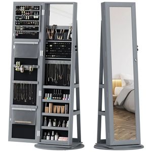 Gray Decorative Mirror Jewelry Cabinet with Storage Rack <b>Makeup</b> <b>Vanity</b> - Product Image 5