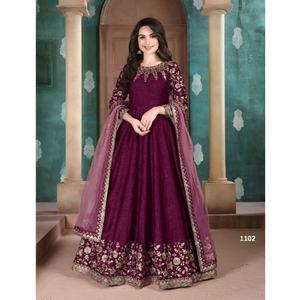 Fatema moda señoras rojo Georgette bordado Saree secuencia trabajo Kurti con Dupatta algodón vestido de fiesta - Product Image 1