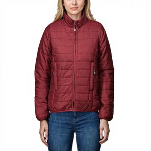 Veste matelassée noire pour femme, manches longues, fermeture éclair, col montant, vêtement d'hiver, couleur unie, tissu non tissé à mémoire de forme - Product Image 2