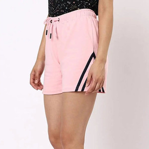 Shorts de sport pour femmes, taille élastique rose, couleur unie, tricoté, respirant, coupe régulière, en denim/nylon, style jupe-short, pour le jogging - Product Image 3