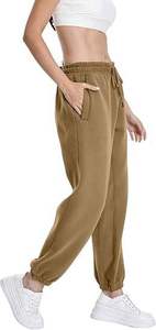Pantalon de survêtement kaki pour homme, taille élastique avec cordon de serrage, décontracté, avec poches latérales, en coton mi-lourd, pour l'automne - Product Image 2