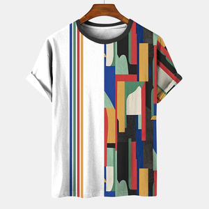 T-shirt sportif respirant à manches courtes et col rond pour homme, coupe classique, imprimé numérique, 100% coton jersey tricoté 320g - Product Image 1