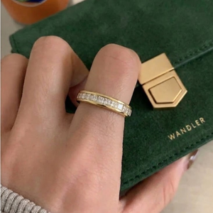 Jewellery Factory Classic Casual Design <b>Ring</b> 18 Karat Yellow Real Diamond Jewels Princess Half Way <b>Thin</b> Band <b>Rings</b> for Women - Product Image 2