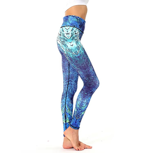 Leggings Largos de Cintura Alta para Mujer, Estampado Abstracto Azul, Tejido Elástico de Spandex y Poliéster, Estilo Deportivo, para Todas las Temporadas - Product Image 6