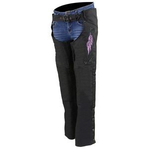 Samroz Sports - Chaps de Motocicleta Personalizables de Cuero Premium de 220 g, sin Costuras, con Estampado Digital, sin Mangas, para Mujeres Motociclistas - Product Image 1