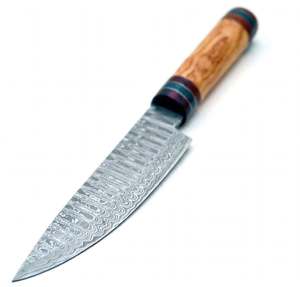 Acid <b>etched</b> rain drop damascus steel Utility Slicing <b>Tool</b> Olive Wood Multi Spacer Barrel Handle Kitchen Display - Product Image 2