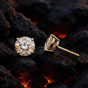 Boucles d'oreilles en diamant rond brillant cultivé en laboratoire avec placage or jaune, blanc et rose 18 carats, design minimaliste unisexe - Product Image 3