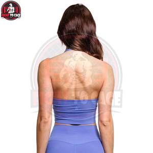 New Trendy Blue Color OEM ODM Service With Own Design Premium Quality Easy To Wear Latest Style Simple Halter Neck Sports <b>Bra</b> - Product Image 5