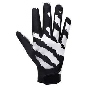 Custom Black White Synthetic Leather Full Finger <b>Sticky</b> Grip <b>Hook</b> Loop Breathable Receiver Sports American Football Gloves - Product Image 2