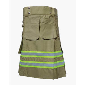 Kilt de pompier vert olive, poche avant, coton plissé, kilt pour hommes - Product Image 1
