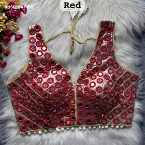 Blusa sin mangas con cuello en V, preformada, con adornos de Gota, pedrería de espejo y ribete Kodi, lista para usar, ideal para fiestas. Proveedor de Surat. - Product Image 5