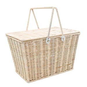 Cesta de Picnic Rectangular de Mimbre con Tapa, Asas Plegables Dobles, Cesta de Almacenamiento de Alimentos y Vino Tejida a Mano para Acampar al Aire Libre - Product Image 1