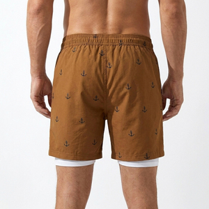 Luxury <b>Men's</b> Summer Beach <b>Trunks</b> with Built-in Liner Black Anchor Print Boardshorts Breathable Custom Logo Apparel - Product Image 4