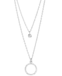 Collana con ciondolo a due file in zirconi cubici in argento Sterling o oro 14k su argento Sterling, estensore 18 "+ 2" | Macacy's - Product Image 1