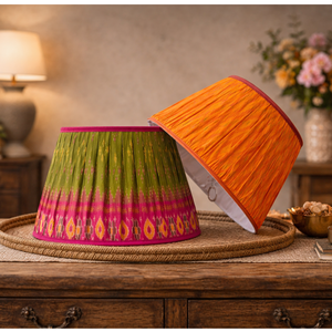 Handmade Ikat Lampshade Pleated Table <b>Lamp</b> <b>Shade</b> Decorative Home Decor Round <b>Purple</b> Orange - Product Image 1