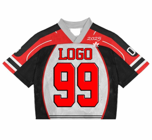 Camiseta de Fútbol Americano Personalizada BRANDNAME, Cuello en V, Manga Corta, Malla Transpirable, 100% Poliéster, Unisex, Adulto, Blanco Marino Frontal - Product Image 5