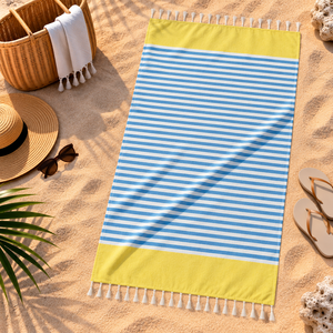 100% OEM <b>Turkish</b> Striped fouta Beach <b>towel</b> light weight fouta <b>towel</b> with fringes for beach use wholesale in India - Product Image 5
