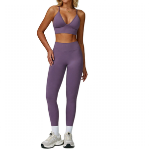 SPINE CRAFT Conjunto de Yoga para Mujer, Transpirable, Sin Costuras, Cuello Redondo, Top sin Mangas, Pantalones Cortos, Cintura Alta, Control de Abdomen - Product Image 2