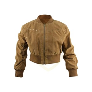 Nouvelle Veste Bomber en Daim pour Femme, Coupe Courte et Oversize, avec Col Revers et Fermeture Éclair – Design Tendance - Product Image 1