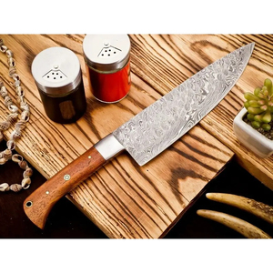Cuchillo de Chef Personalizado Hecho a Mano Burraq, Hoja de Acero de Damasco de 7 Pulgadas y 3.0 mm de Grosor, Mango de Madera, Funda de Cuero, Nuevo Regalo - Product Image 2