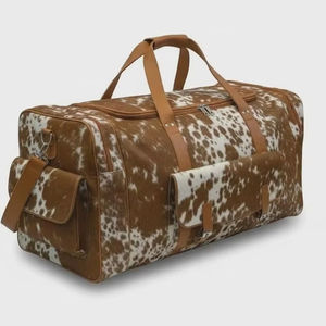 Bolsa de Viaje de Piel de Vacuno Personalizada con Cierre, Bolsa de Lona Grande para Pasar la Noche, LHODB-0125 - Product Image 1