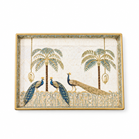 Plateau de service élégant en bois naturel émaillé |   Table de repas rectangulaire avec motif de palmier paon, pour le thé, le café, les collations, Ramadan, mariage