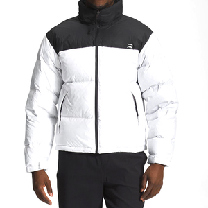 Chaqueta Acolchada para Hombre, Color Blanco y Negro, con Bloques de Color, Cuello Alto, Cierre de Cremallera, Resistente al Viento, Informal de Invierno, con Exterior de Poliéster Grueso - Product Image 1
