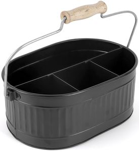 Support de rangement en métal galvanisé style ferme avec poignée en bois pour ustensiles de cuisine, organisateur de couverts pour comptoir de cuisine domestique - Product Image 2