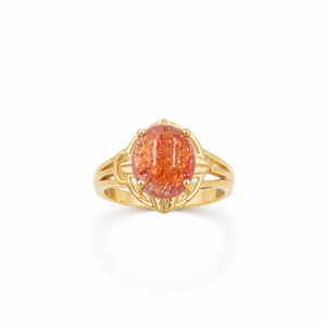 Bague de créateur moderne en or plaqué 1 micron et rhodié, sertie de pierres de soleil ovales cabochon, bijoux en pierres précieuses - Product Image 3
