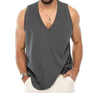 เสื้อกล้ามผู้ชายคอวีพิมพ์โลโก้,เสื้อแขนกุดยิมเสื้อออกกำลังกายชายหาด - Product Image 2