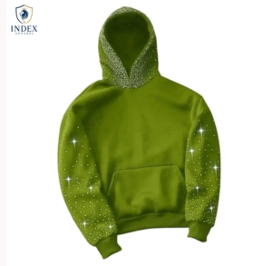 Sudadera con Capucha Verde para Hombre de Index Apparel, con Estampado de Puntos de Diamantes de Imitación, Felpa Francesa, Estilo Casual para Otoño - Product Image 1