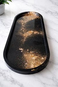 Ensemble d'accessoires de salle de bain en résine époxy faits à la main et peints à la main, écologiques, noirs et dorés, 4 pièces, décoration de spa à domicile - Product Image 5