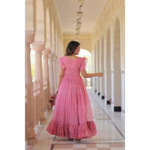 Faux Georgette Floral Print Flared Evening Gown - Product Image 3
