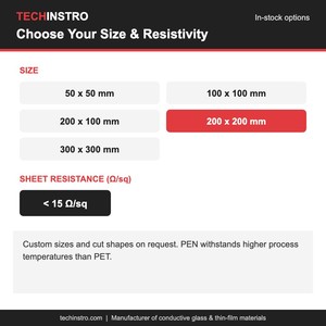 Film conducteur transparent flexible en PEN avec revêtement ITO 200x200mm 15 Ohm/sq pour écrans et capteurs flexibles - Product Image 4