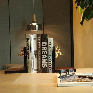 Book Decorated with Golden Deer Head Art Wooden Bookend Elegant Study Room Office <b>Desk</b> <b>Ornament</b> - Product Image 6