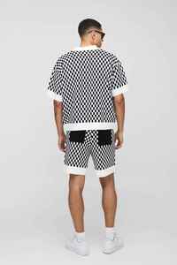 Shorts décontractés pour hommes à motif à carreaux, taille élastique, avec empiècements, coupe mi-haute - Product Image 3